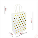 Altın Puanlı Beyaz Karton Çanta, 21 x 15 x 8 cm - 12 Adet