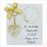 Kartlıklı Epoksi Kalp Anahtarlık, Altın - 1 Adet