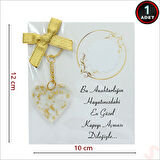 Kartlıklı Epoksi Kalp Anahtarlık, Altın - 1 Adet