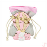 Ahşap Standlı 10cm x 8cm KESE, Pembe Uçan Balon - 1 Adet