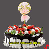 Happy Birthday Tüllü Metal Pasta SüSü, 21cm x 11cm - Pembe