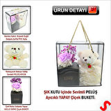 Beyaz Pelüş Ayıcıklı ve Kutulu Yapay Çiçek Buketi - 20cm