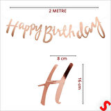 Happy Birthday Parlak Karton Kaligrafi Banner, 2 mt - Rose Gold