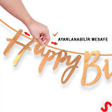 Happy Birthday Parlak Karton Kaligrafi Banner, 2 mt - Rose Gold
