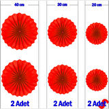 Kağıt Yelpaze SüS, 6 Adetli Set, Kırmızı