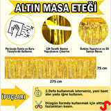 Parlak Saçaklı Işıltılı Masa Eteği 75cm x 275cm - Altın