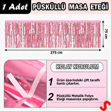 Parlak Saçaklı Işıltılı Masa Eteği 75cm x 275cm - Pembe