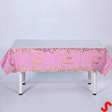 Happy Birthday Altın Baskılı Masa Örtüsü, 137cm x 183cm - Pembe