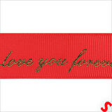 Grogren Kurdele Love You Altın Baskılı, 2,5cm x 23mt - Kırmızı