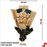 9 Kahve Pelüş Tavşanlı Led Işıklı Buket, 65cm x 45cm