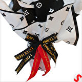 9 Beyaz Pelüş Tavşanlı Led Işıklı Siyah Buket, 65cm x 45cm