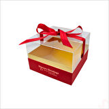 Pleksi Kapaklı Fiyonklu Karton Kutu, 20 x 20 x 14cm - Kırmızı