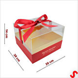 Pleksi Kapaklı Fiyonklu Karton Kutu, 20 x 20 x 14cm - Kırmızı