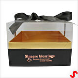 Pleksi Kapaklı Fiyonklu Karton Kutu, 20 x 20 x 14cm - Siyah