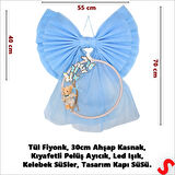 Kasnaklı Tül Fiyonk ve Ayıcıklı 70cm x 55cm Kapı Süsü - Mavi
