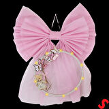 Kasnaklı Tül Fiyonk ve Ayıcıklı 70cm x 55cm Kapı Süsü - Pembe