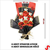 Sonsuzluk Güllü ve Strafor Ayıcıklı Buket, 60cm x 40cm - Kırmızı