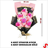 Sonsuzluk Güllü ve Strafor Ayıcıklı Buket, 60cm x 40cm - Pembe