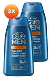 Avon Care Men Essential 3’ü 1 arada Sampuan, Bakım Kremi ve Dus Jeli 200 Ml. İkili Set