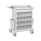 İlaç Dağıtım Arabası | 40 Gözlü İlaç Ünitesi, ABS Üst Tezgah, Antistatik Tekerlekli E-259