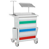 Acil Pansuman Arabası | 5 Çekmeceli, Monitör Sehpalı, ABS Tezgahlı, Antistatik Tekerlekli E-260/A