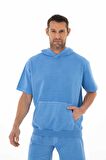 Arma Erkek Oversize Kısa Kollu Kanguru Cepli Kapşonlu Sweatshirt 