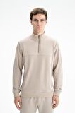 Arma Erkek Regular Fit Şardonsuz 3 iplik Fermuar Cepli Dik Yakalı Yarım Fermuar Sweatshirt 