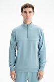 Arma Erkek Regular Fit Şardonsuz 3 iplik Fermuar Cepli Dik Yakalı Yarım Fermuar Sweatshirt 