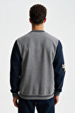 Arma Erkek Pamuklu Regular Fit Dik Yaka Baskılı Cepli Kolej Mont Sweatshirt 