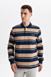 Arma Erkek Ribanalı Regular Fit Çizgili Polo Yaka Sweatshirt %95 Pamuk %5 Elastane Ringel Pike K30554953002 