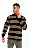 Arma Erkek Örme Ribanalı Regular Fit Çizgili Polo Yaka Sweatshirt %95 Pamuk %5 Elastane K30554952902 