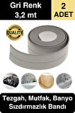Premium Gri Ocak Tezgah Kenarı Banyo Mutfak Sızdırmaz Bant Su Geçirmez Küfe Dayanıklı 3,2 mt 2 Adet