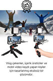 Ayarlanabilir Mikrofonlu Ses Kayıt Led Işıklı Çekim Selfie Çubuğu Canlı Yayın Tripod Vlog Çekim Kiti