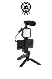 Ayarlanabilir Mikrofonlu Ses Kayıt Led Işıklı Çekim Selfie Çubuğu Canlı Yayın Tripod Vlog Çekim Kiti