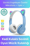 Kablosuz Gürültü Engelleyen Bluetooth Işıklı Mikrofonlu Kedi Kulaklı Sevimli Oyun Müzik Kulaklığı