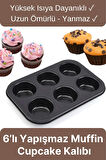 Çok Amaçlı Mutfak Yüksek Isıya Dayanıklı Yıkanabilir Yanmaz Yapışmaz 6’lı Kek Muffin Cupcake Kalıbı
