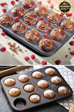 Çok Amaçlı Mutfak Yüksek Isıya Dayanıklı Yıkanabilir Yanmaz Yapışmaz 12'li Kek Muffin Cupcake Kalıbı