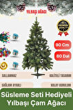 Premium Kalite Yeni Yıl Süsleme Seti Renkli Işık Hediyeli Yılbaşı Çam Ağacı Noel Paketi 90 Cm 80 Dal