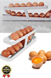 Premium Yer Tasarruflu Saklama Kabı Organizeri Plastik 2 Katlı Otomatik Buzdolabı Yumurta Standı