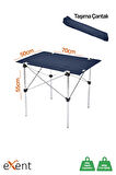 Exent 50x70 cm Kamp Masası Katlanabilir Masa, Piknik Bahçe Balkon Plaj Masası, Taşıma Çantalı Masa-LACİVERT