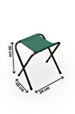 Exent 45X60 cm Kamp Sehpası + 3 Adet YEŞİL Tabure Piknik, bahçe balkon sehpası Katlanır Sehpa-B-3Y