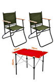 2 Adet 120 Kg kapasiteli Katlanır Kamp Sandalyesi ve 50x70 Kamp Masası Seti-2-AS-5070-K