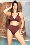 Bikini Takımı Kruvaze Yaka Yüksek Bel Toparlayıcı Kiremit