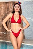 Bikini Takımı Üçgen Boyundan Bağlamalı Kırmızı