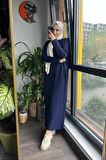 Yarım Balıkçı Lacivert Triko Elbise