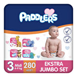 Paddlers Bebek bezi 3 Numara Midi 280 Adet (4-9 Kg) Ekstra Jumbo Set