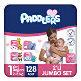 Paddlers Bebek Bezi 1 Numara Yenidoğan 128 Adet (2-5 Kg) 2'li Jumbo Set
