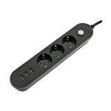 MF Product 0366 Koruma Anahtarlı 3 USB'li 3'lü Grup Priz 2 mt + 0060 Metal Başlıklı Örgülü 3 in 1 Hızlı Şarj Kablosu