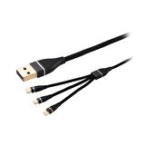 MF Product 0366 Koruma Anahtarlı 3 USB'li 3'lü Grup Priz 2 mt + 0060 Metal Başlıklı Örgülü 3 in 1 Hızlı Şarj Kablosu