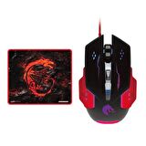 Polosmart PGM03 LED Işıklı Oyuncu Mouse + Mousepad Kırmızı